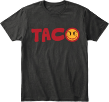 Black t-shirt with red 'TACO' text and a yellow taco graphic on a transparent background.