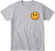  Taco Tuesday heather  t-shirt with left chest smiley face design featuring tacos and the word 'Tuesday' smile with black trim.