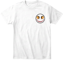 White t-shirt with left chest Taco Tuesday  graphic design with black trim.