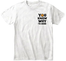 White t-shirt with left chest  text and emojis on a transparent background.