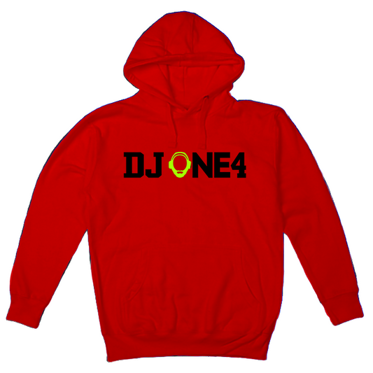 DJ ONE4 HOODIE (black print w/ neon yellow O)