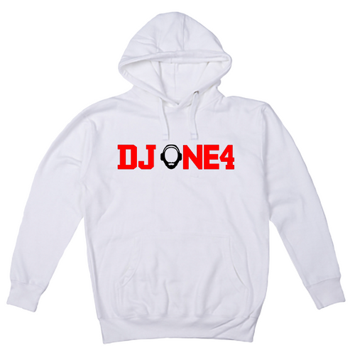 DJ ONE4 HOODIE  (red print  w/ black O)